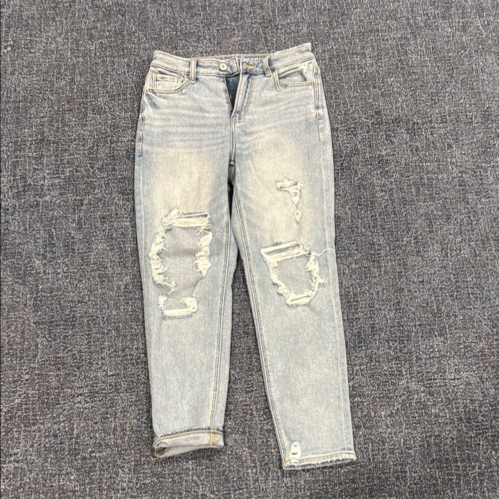 American Eagle Outfitters Blue Boyfriend Jeans with Distressed Details